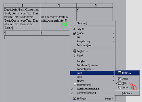 Tabelle vertikal mittig